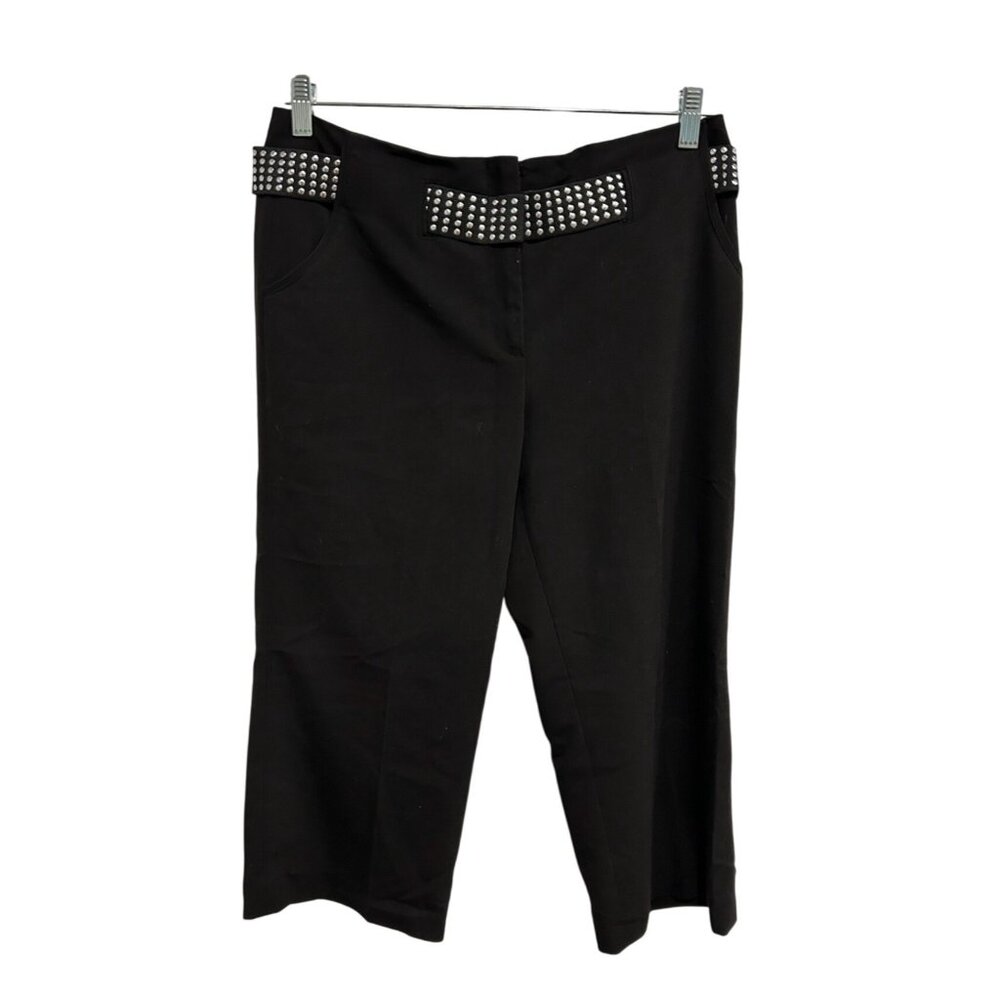 Vintage 90s Larry Levine Womens Black Capri Pants Studded Waistband Size 10